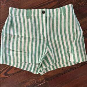 J. Crew Green and White Striped Linen Women's Shorts - never worn!
